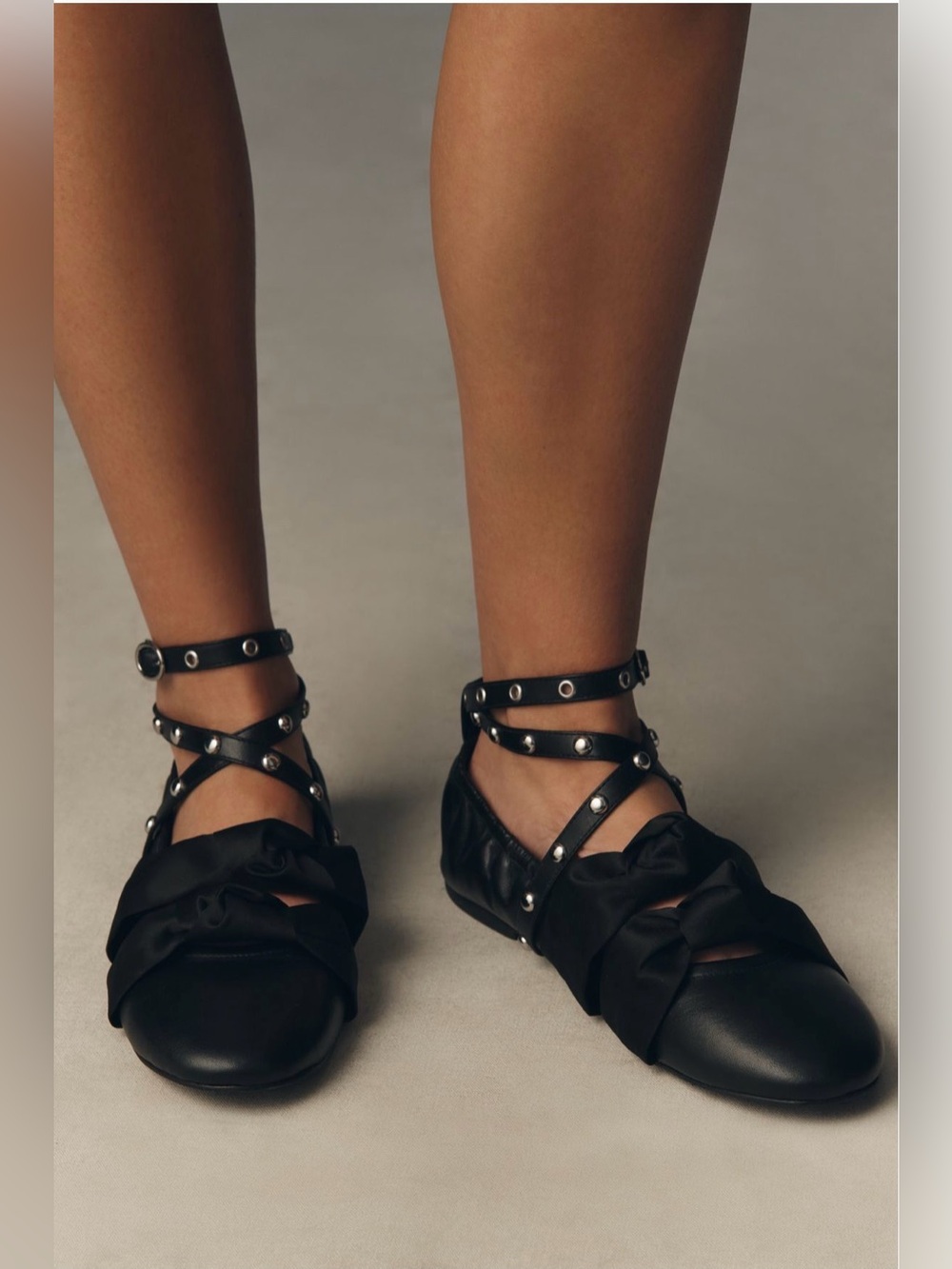 Maeve Moto Strap Studded Ballet Flats